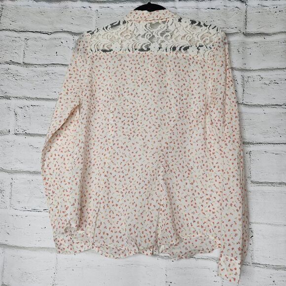Lauren Conrad Semi Sheer Long Sleeve Button Up Collared Blouse Floral Medium - Picture 2 of 13